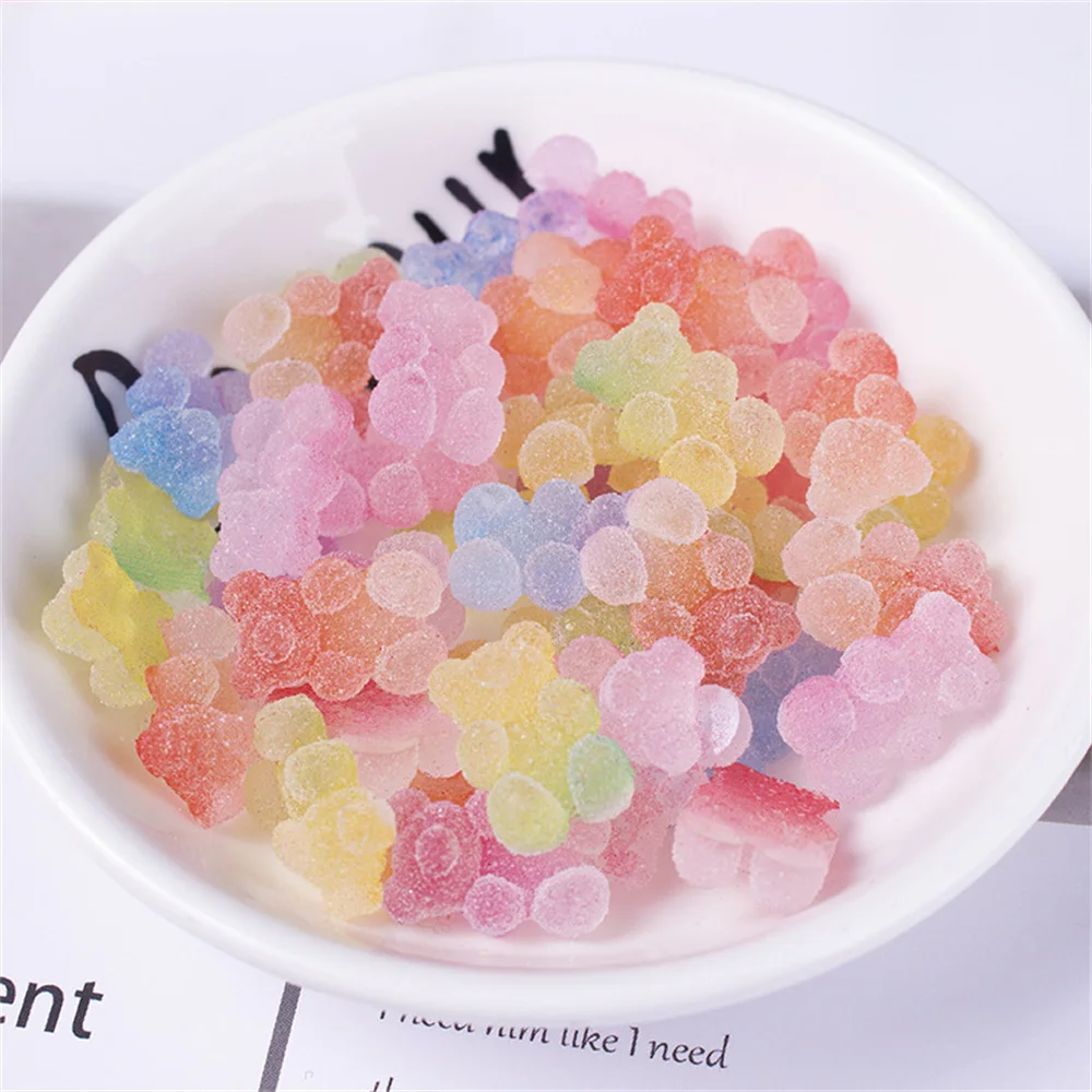 50Pcs Gradient Gummy Jelly Bear Nails Art Charms Mixed Color 3D Candy Resin Animal Rhinestones Decorations Nails Sugar Ornaments