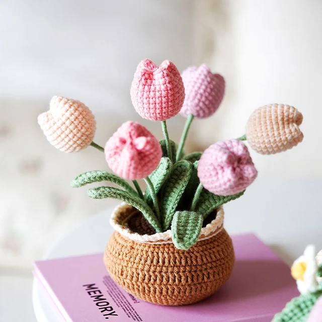 Crochet Knitting Kit for Beginners Multicolored Potted Tulip Step