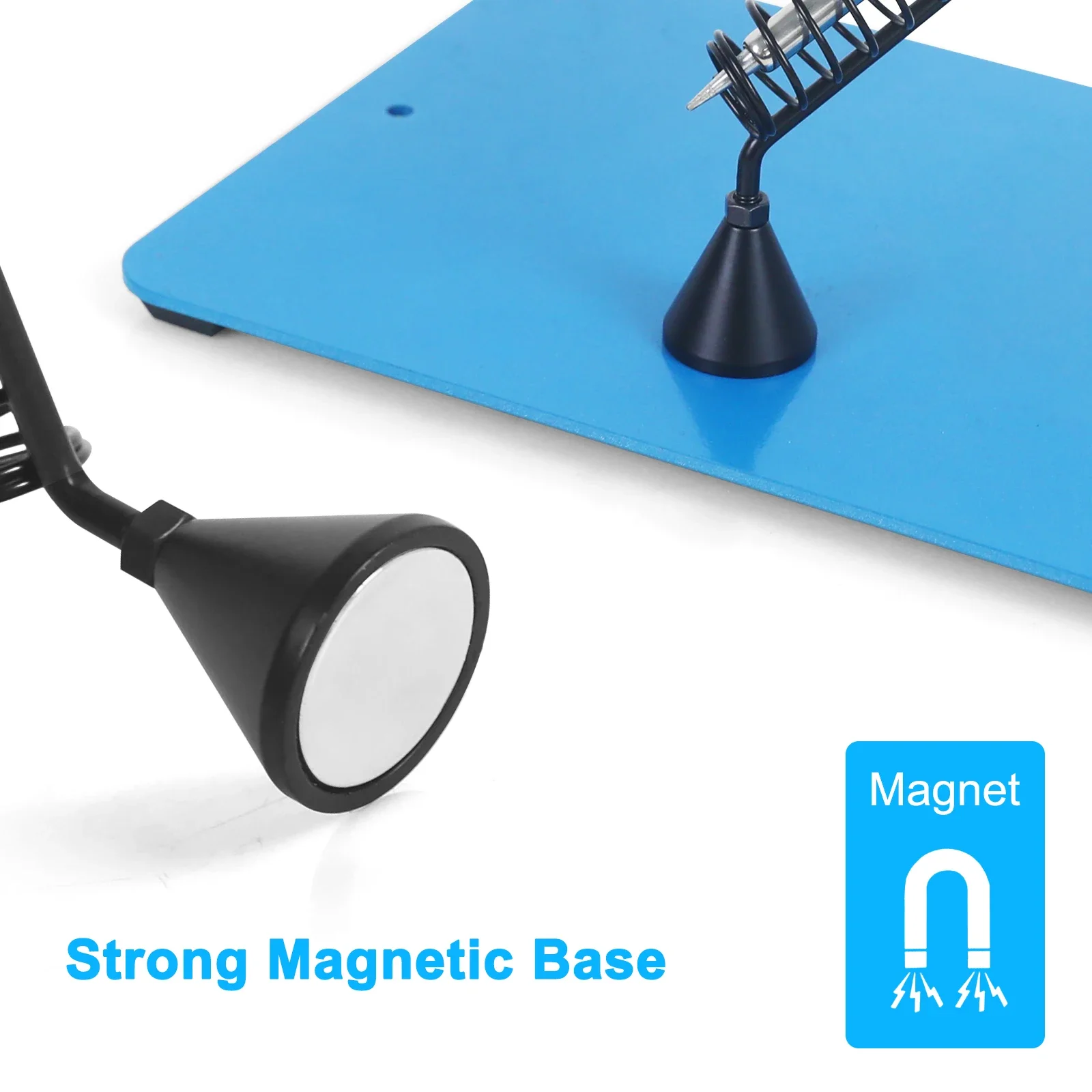 NEWACALOX Magnetic Base Soldering Iron Stand Holder Support Station Metal Steel Plate Base with Cleaning Sponge Repairing Tool