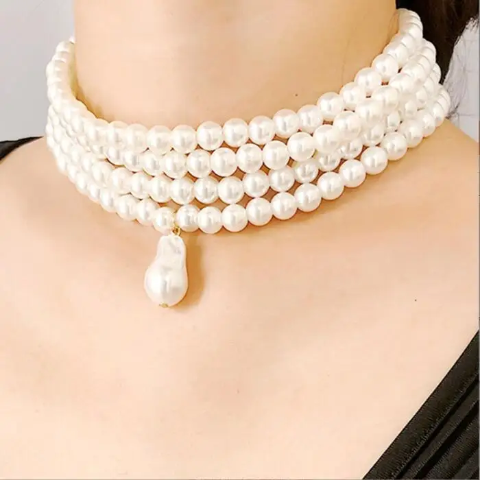 Multi-layer imitation pearl beaded short necklace earring set jewelry sets,jewelry set