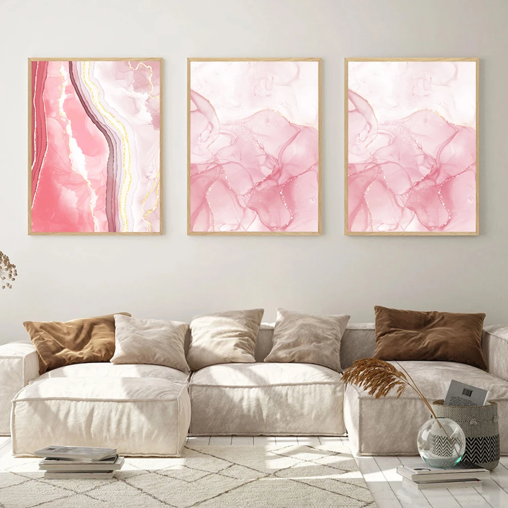 3PCS Modern Abstract Pink Gold Marble Artwork Canvas Paintings Posters  Prints Wall Art Picture Living Room Interior Home Decor - AliExpress