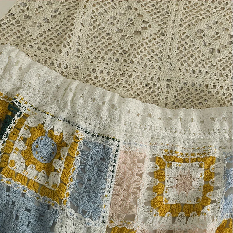 OUMEA Women Sweater Knit Cotton Crochet Top&Shorts Set Granny Square Design Bohemian Style Retro Beach Sets