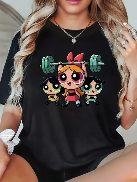Girls Super Powerful Blouse Training Harajuku Short Sleeve Casual Women's T-shirt Clothing Street Tops Tees Aesthetic Clothes 1