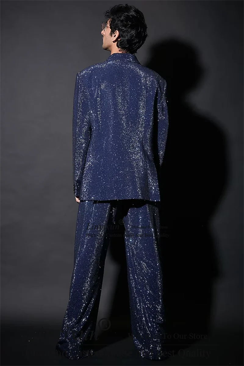 Shiny Sequins Wedding Suits For Men Customized Fashion Male Prom Blazers Sets Groom Tuxedos Slim Fit costume homme 3