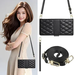 Luxury Crossbody Leather Phone Case with Long Lanyard and Card Wallet Cover - Galaxy S20 FE (Blakc)
