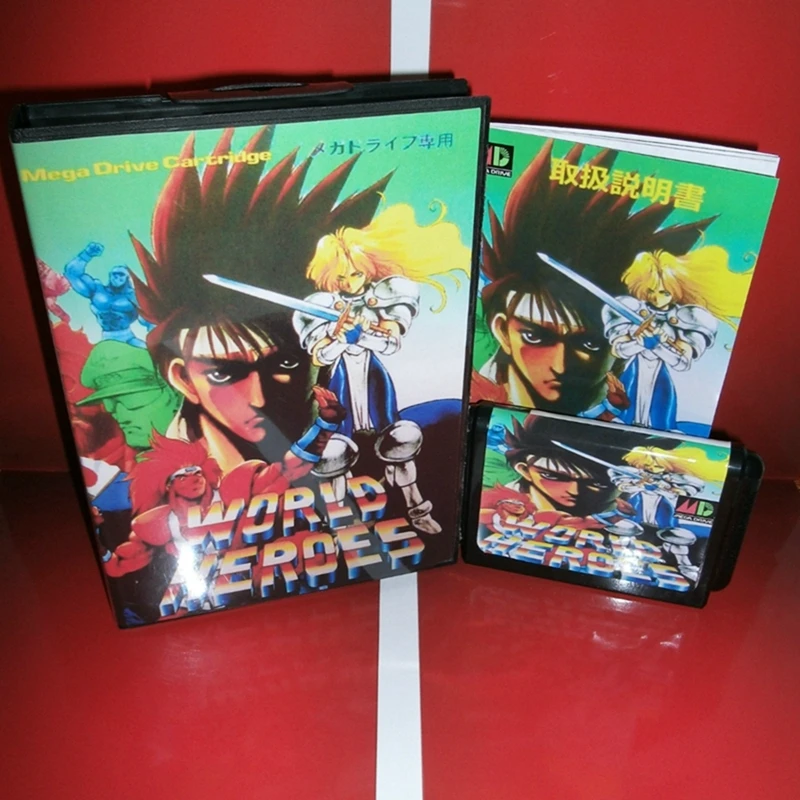 World Heroes Game Card Con Japan Box E Manuale Per Sistema Sega Megadrive Genesis A 16 Bit