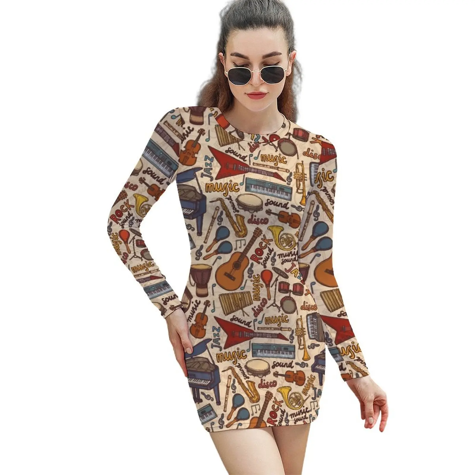 

Band Instruments Seamless Music Pattern Long-Sleeved Sheath Dress dress women summer 2024 summer dress daily