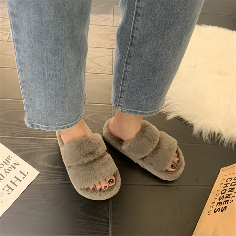 Autumn and winter new mink rabbit hair girls flip-flops cashmere slippers Ladies wear warm fashion thick flat fur shoes wool