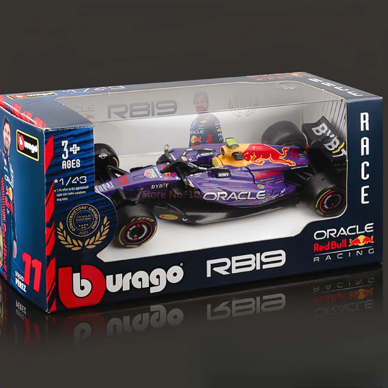 New Original Bburago 1:43 F1 Rb19 Las Vegas Gp Helmet Red Bull Rb19 Dust Cover #1 Max Verstappen #11 Sergio Perez Formula Racing 5