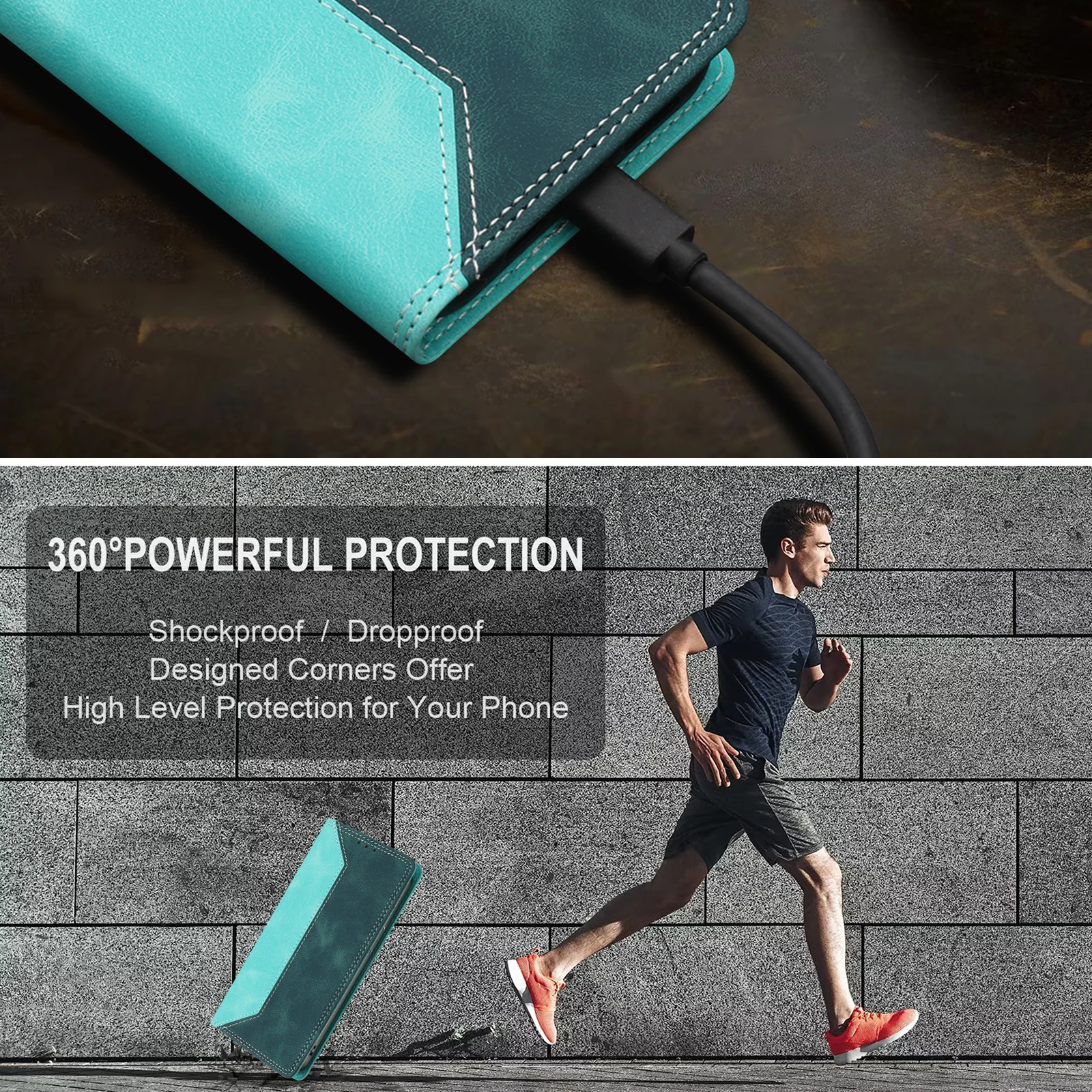 Magnetic Leather Wallet Case with RFID Blocking & Shockproof Protection