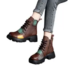  Fashion Boots Women Shoes Platform Boots Vintage Retro Genuine PU Leather Booties Chunky Boots Goth Shoes Desinger Martin Botas 