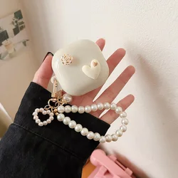Charming 3D Heart Silicone Earphone Case with Bead Pendant - Galaxy buds live (Love Flower)