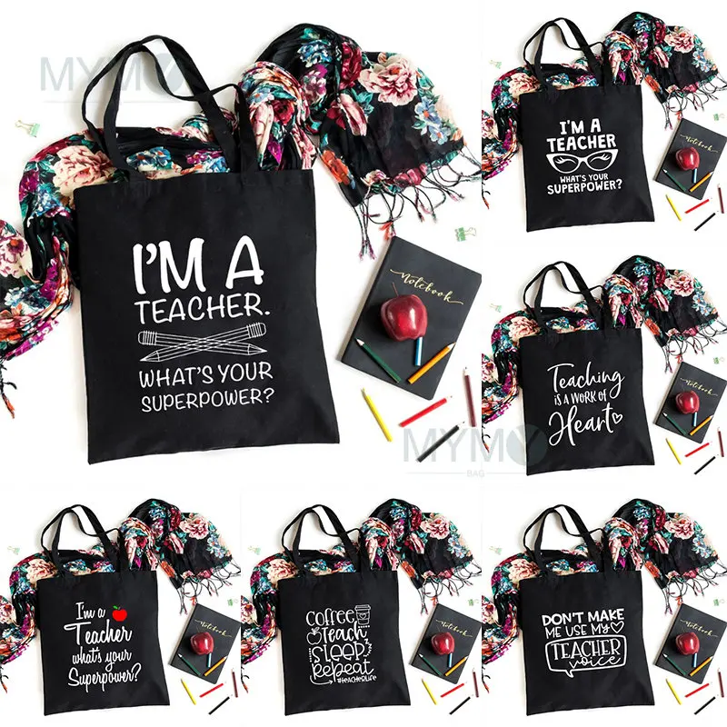 Shoulder Bag I'm A Teacher What's Your Superpower Handbag Canvas Black