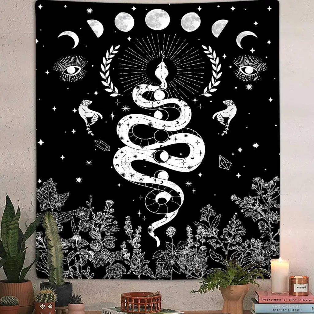 

Trippy Snake Witchy Throw Blanket Black and White Floral Moon Snake Tarot Dark Aesthetic Nature Flower Blanket Home Decor Gifts
