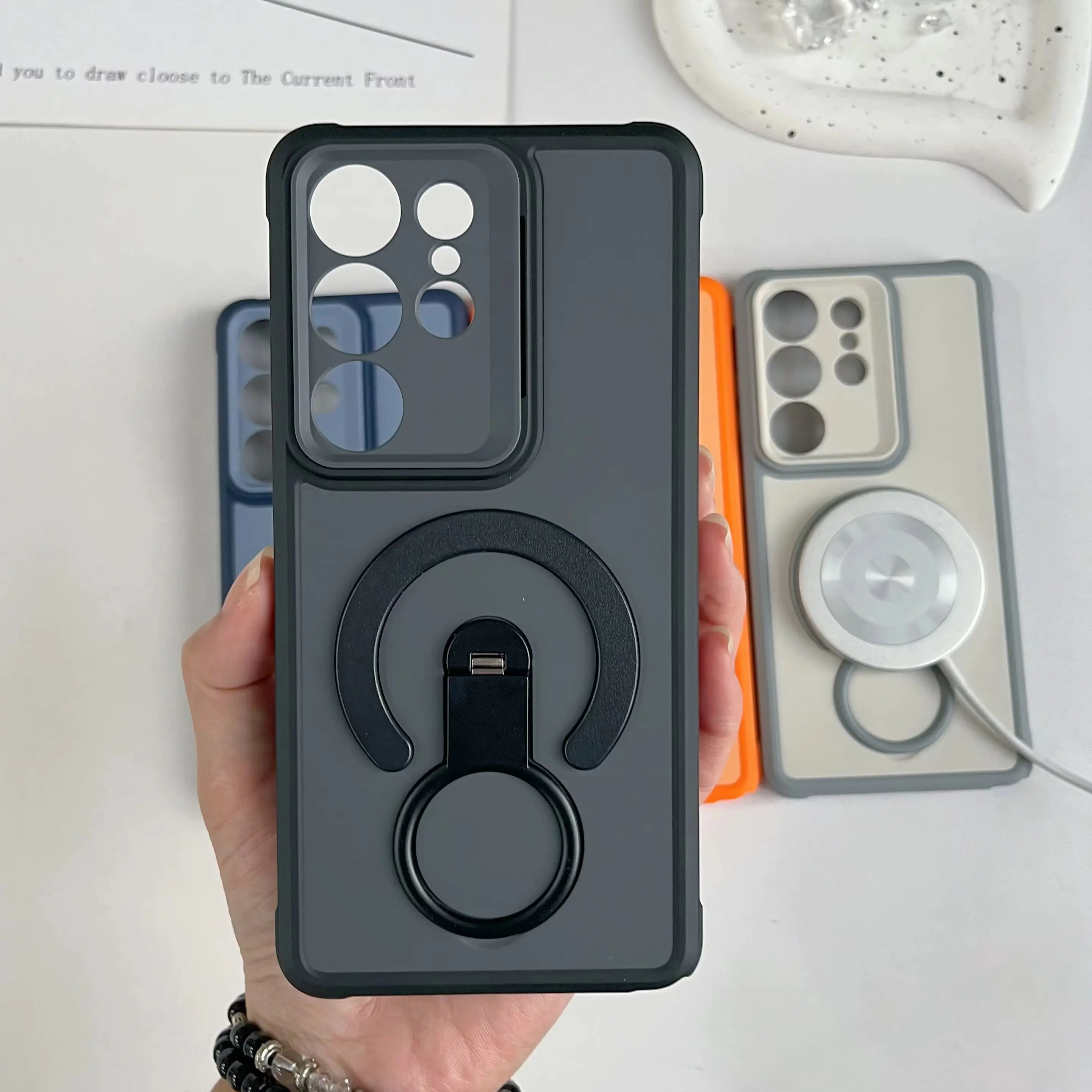 Shockproof Armor Matte Magnetic Case with Handheld Grip Stand Cover