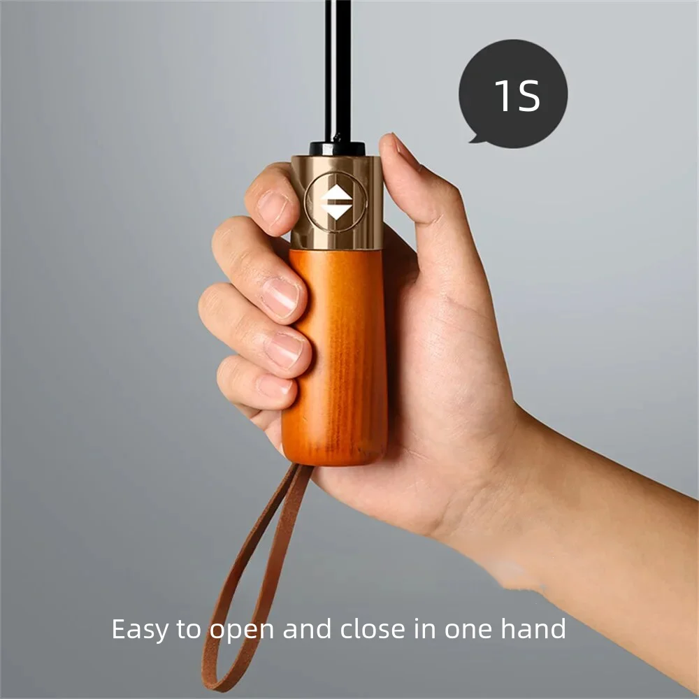 Windproof 32 Bone Business Umbrella for Men, Fully Automatic Wooden Handle, Large Folding, Waterproof Sunshade Luxury Umbrellas
