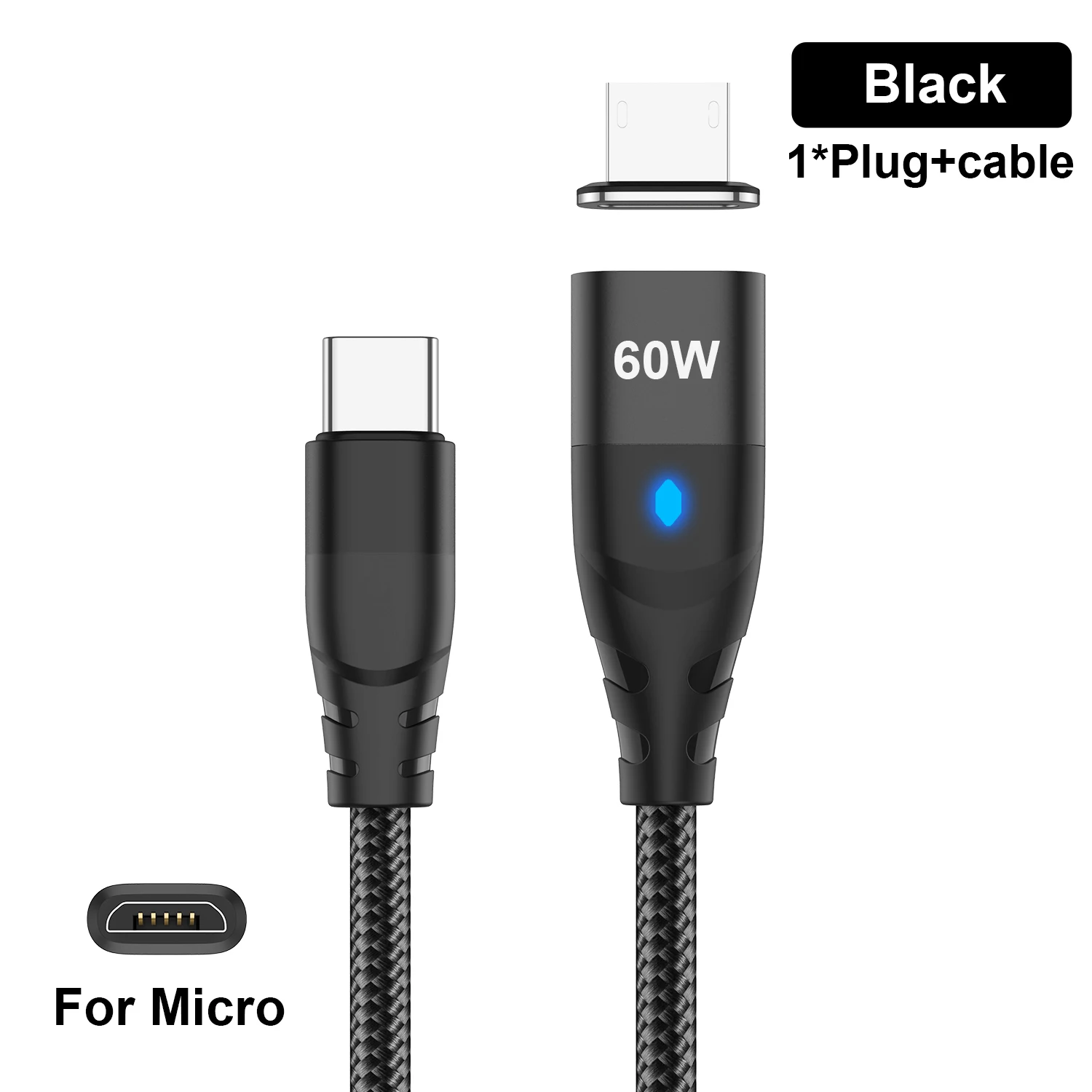 ตัวเลือกสินค้า สายชาร์จแม่เหล็ก USB-C ถึง Type-C และ Micro สำหรับ iPhone Samsung