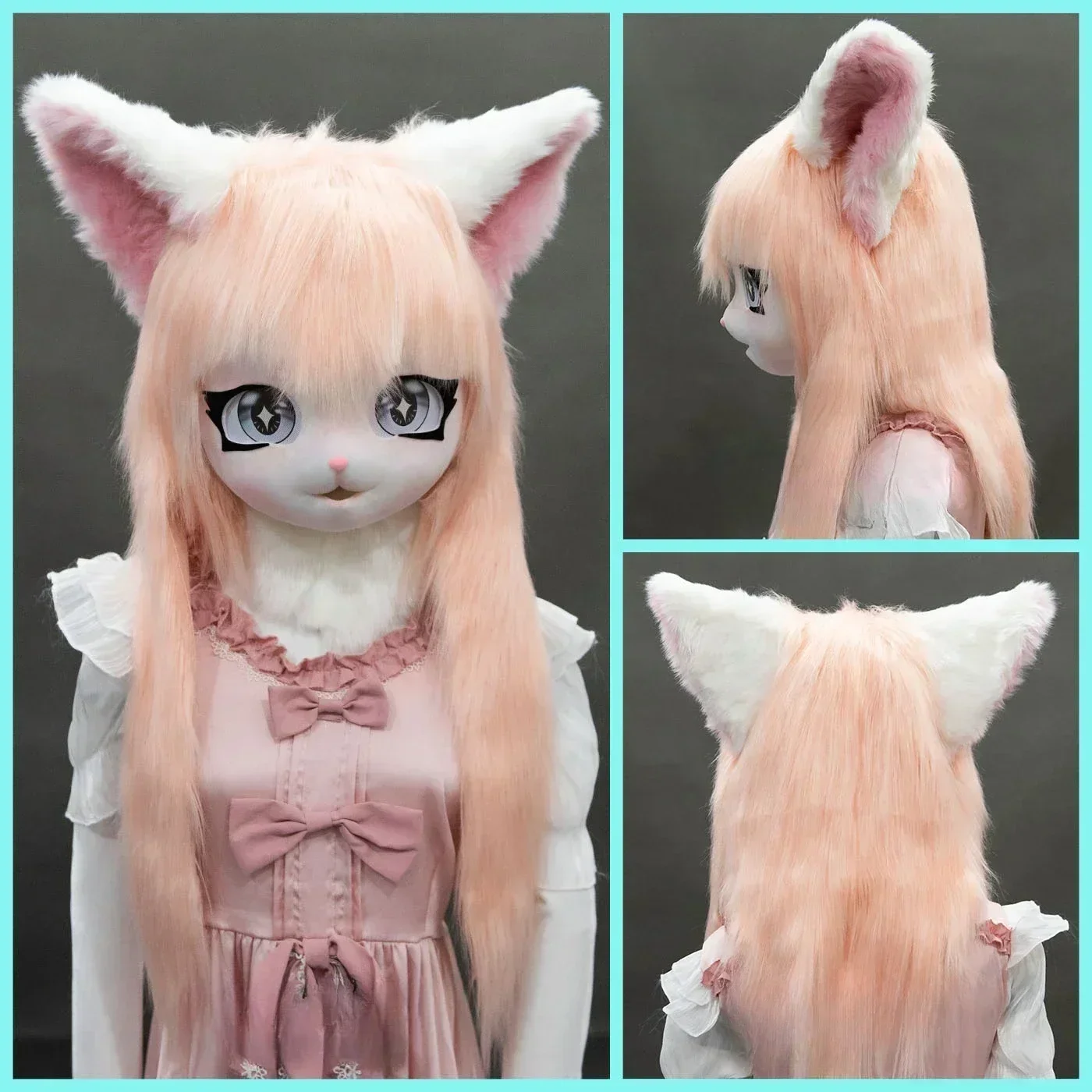 かわいいヘッドセット毛皮キグルミコスプレマスク足型ヘッドベース