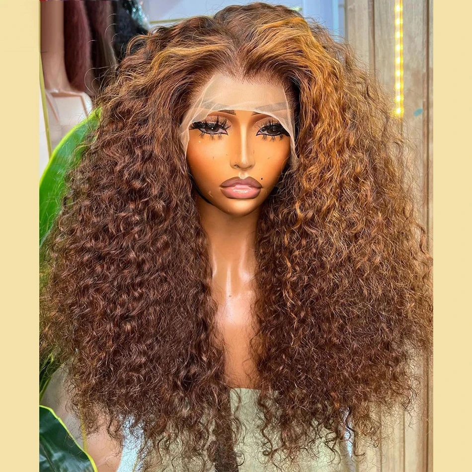 

26Inch 180%Density Soft Long Brown Brown Kinky Curly Lace Front Wig For Black Women Baby Hair Heat Resistant Glueless Preplucked