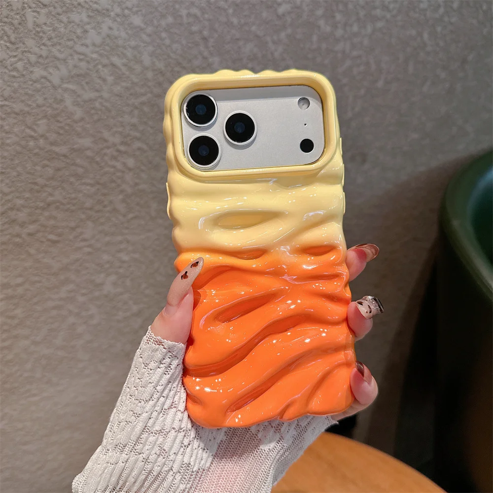 Gradient Pleated Water Ripple Glossy Phone Case - Dual Color Protective Back Cover