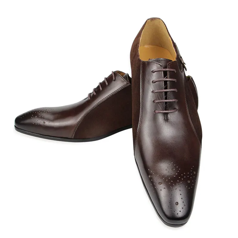 Mens Dress Shoes Wedding Cow Leather Genuine Luxury Fashion Brogue Handmade Patchwork Casual Business Formal mens brogue shoes mens dress shoes