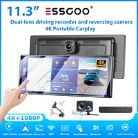 ESSGOO Écran universel 11,3 pouces 4K, autoradio portable Carplay, Android Auto, caméra embarquée double objectif, caméra arrière, GPS, AUX, BT, USB 1