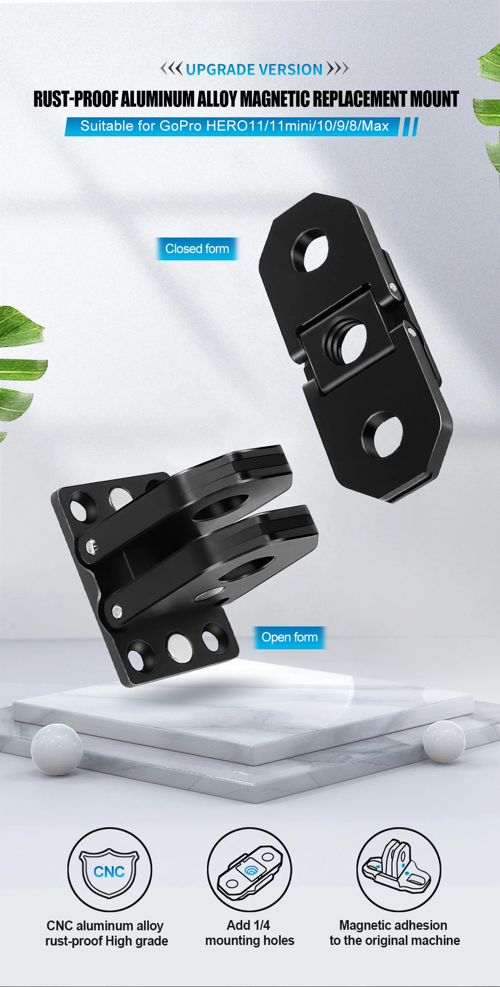 Description Picture 4 of itemFoldable Magnetic Mini Tripod Adapter Converter Mount Monopod Head Base 1/4" Hole for Gopro 13 12 Insta360 X4 OSMO Action Camera