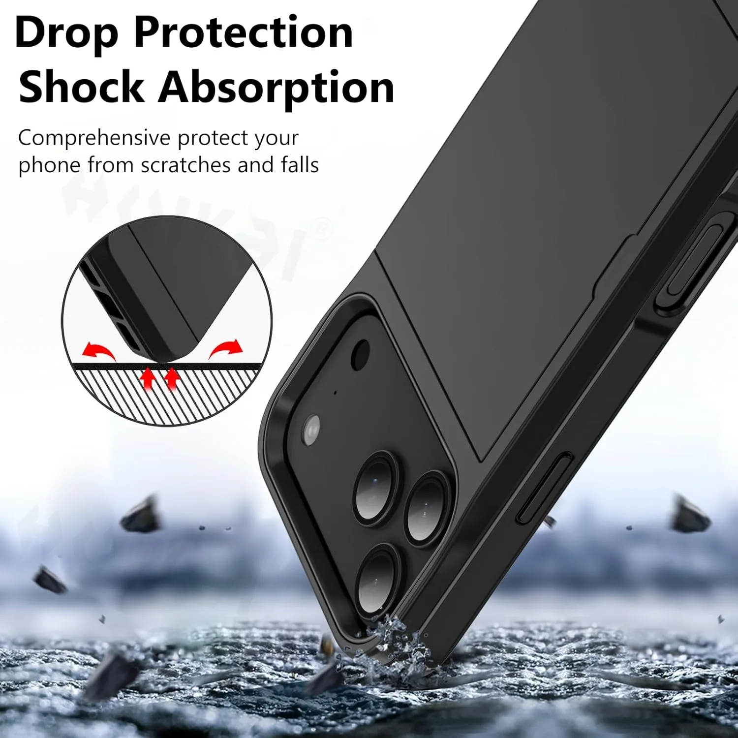 아이폰 17 프로 맥스 17 에어 16 프로 맥스 15 14 13 12용 케이스 지갑 카드 홀더 슬라이드 슬롯 슬림 하드 PC 헤비 듀티 보호 커버