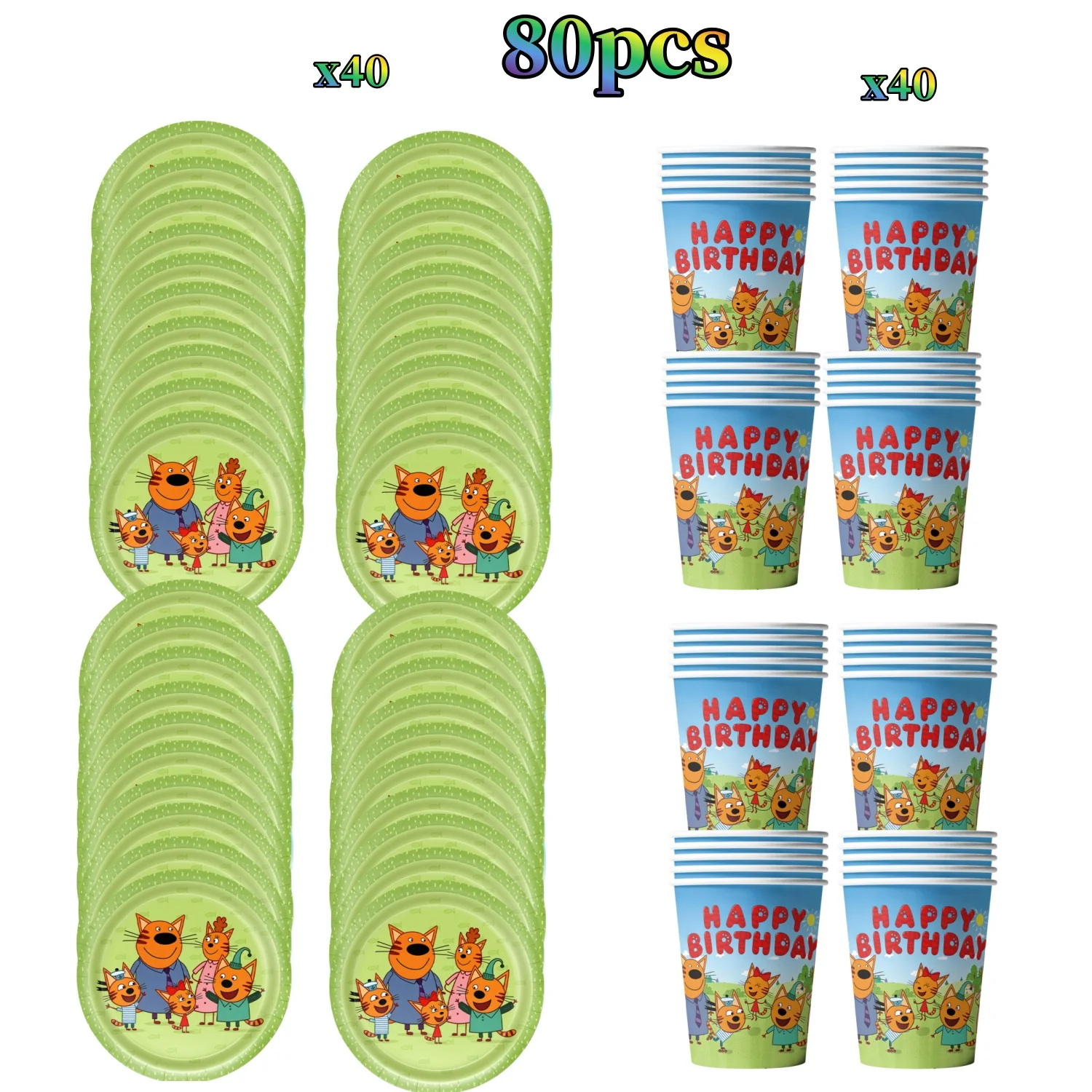 Three Little Kittens Birthday Party Decoration Set – Tableware, Tablecloth, Plates, Cups, Napkins, and Cake Decor