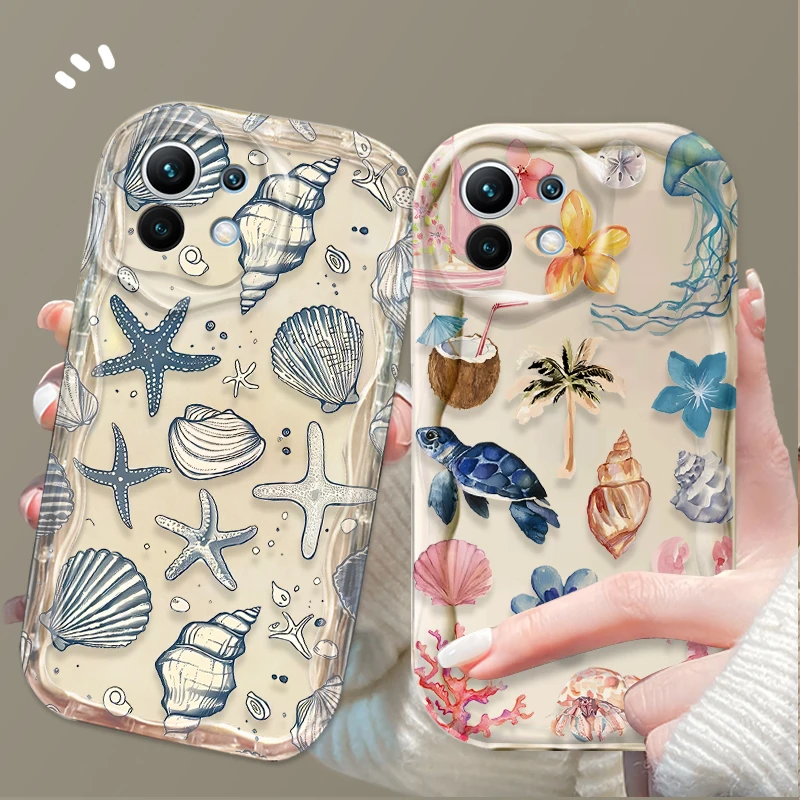 Ocean Animals Clear Silicone Phone Case - Blue & Pink Design
