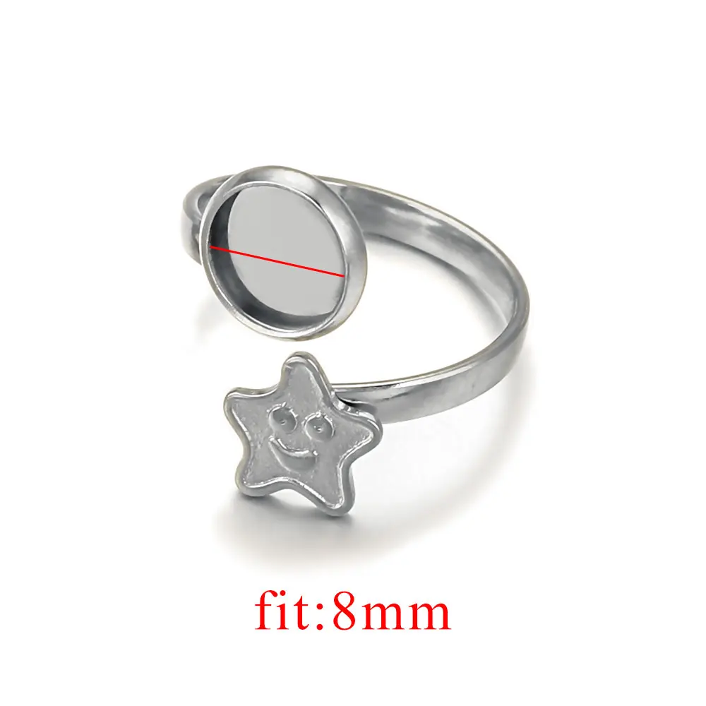 10 Stück Edelstahl vergoldet PVD Ring Einstellungen Cabochon Blanko Basen Sternform DIY Schmuckherstellung Material Teile Großhandel – Detail 19