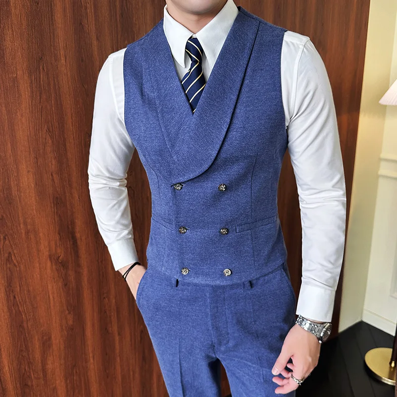 Vest + Pants High -end Brand Fashion Business Men's Leisure Office Suit Vest Bride's Wedding Dress Party Waist Coat 2