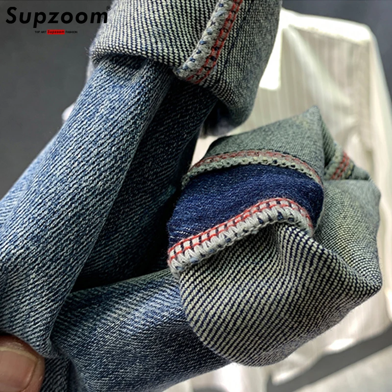 Supzoom New Arrival Hot Sale Top Fashion Autumn Zipper Fly Stonewashed Casual Patchwork Cargo Denim Pockets Cotton Jeans Men