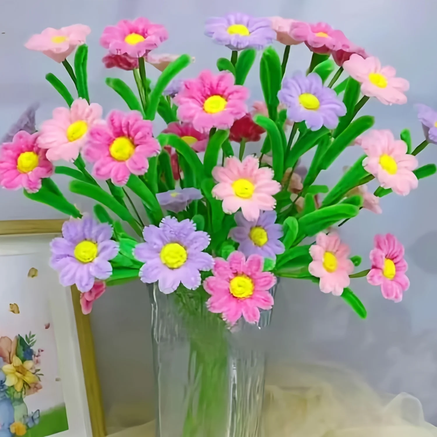 271pcs DIY Daisy Flower Craft Kit with Tutorial Video-Faux Fur Material,Pipe Cleaner Crafting Supplies-Perfect for Decorations daisy craft kit