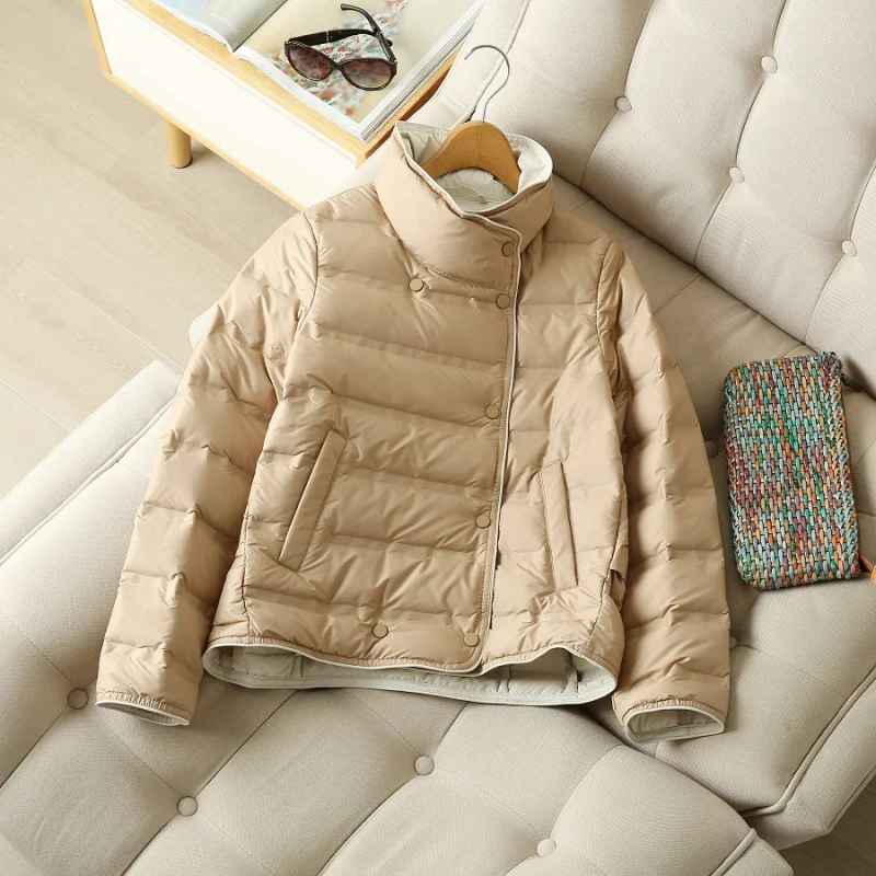 

Ladies vertical collar down jacket fashionable lapel comfortable light white eiderdown outdoor down jacket multi-color optional