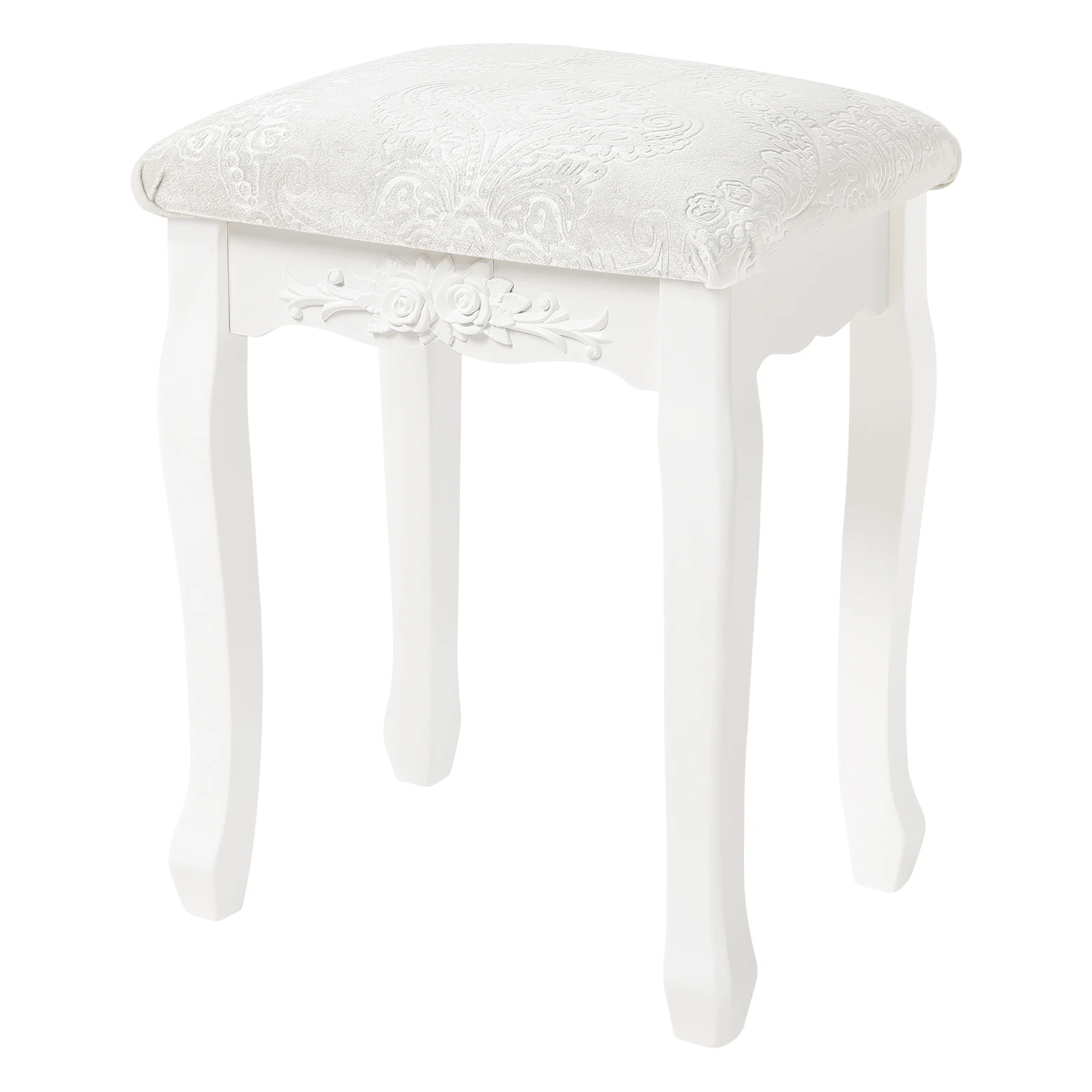 WOLTU 1PC Dressing Stool Baroque Style Vintage Upholstered Cream White Makeup Stool Vanity Chair for Bedroom Living Room