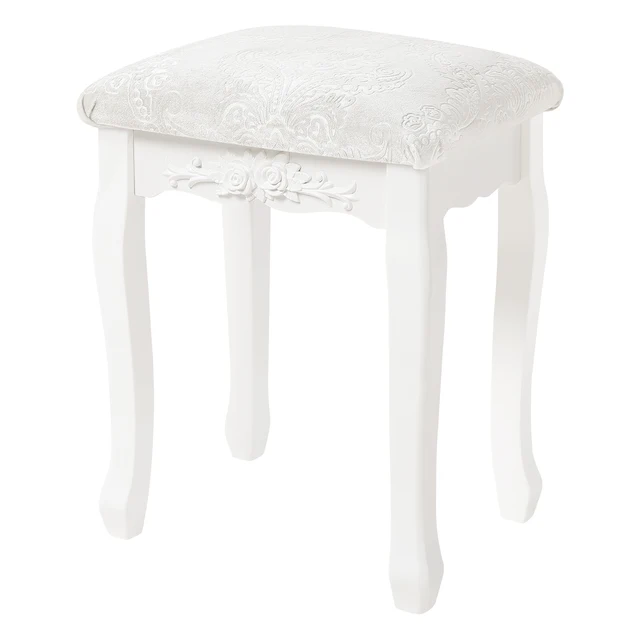 WOLTU 1PC Sgabello da toeletta Sgabello da trucco imbottito vintage in stile barocco Sedia da toeletta bianca crema per soggiorno camera da letto 2
