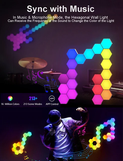 RGB Smart Hexagonal Wall Lamp APP Control 2
