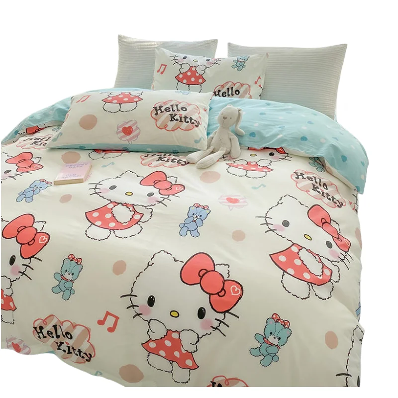

Hello Kitty, моя мелодия, Sanrio, милый мультяшный милый комплект для кровати из четырех частей, Модный хлопковый Детский комплект из чистого хлопка для девочек, оптовая продажа