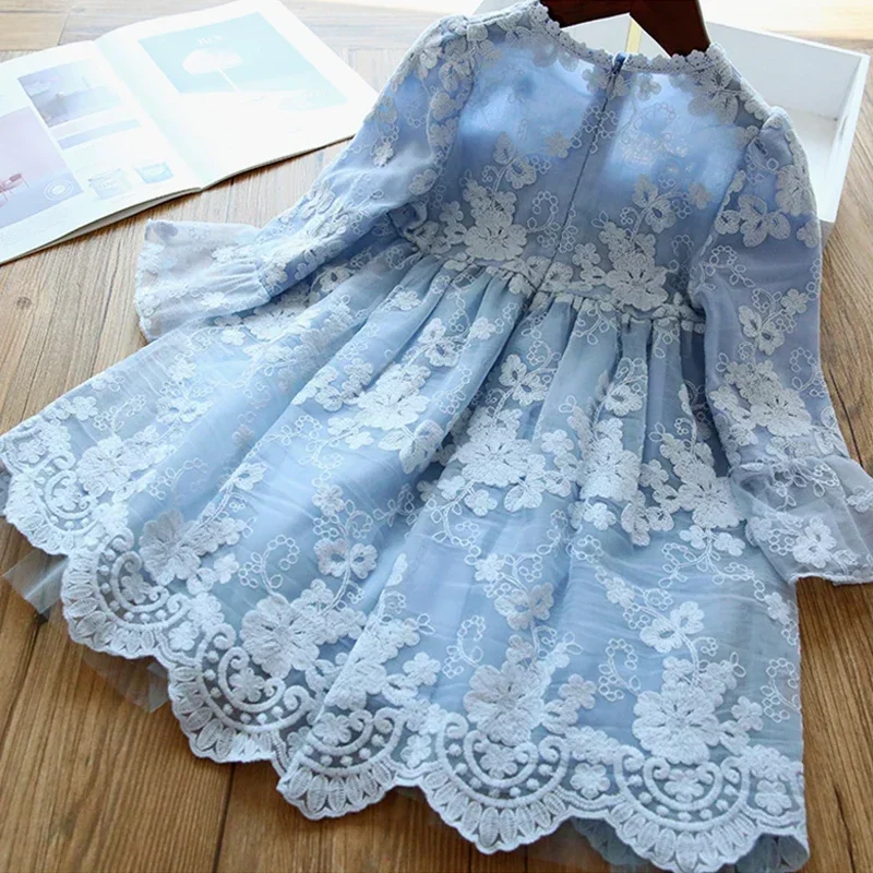 Girls Dress Embroidery Princess Party Autumn Spring Children Clothes Lace Vestidos for 3-8 Yrs Flower Kids Dresses girls dress princess costume