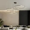 Modern Led Pendant Lights Home Lighting Brushed Rings Ceiling Mounted Chandelier Round Hanging Lamp Gold Coffee Color Lustre 5