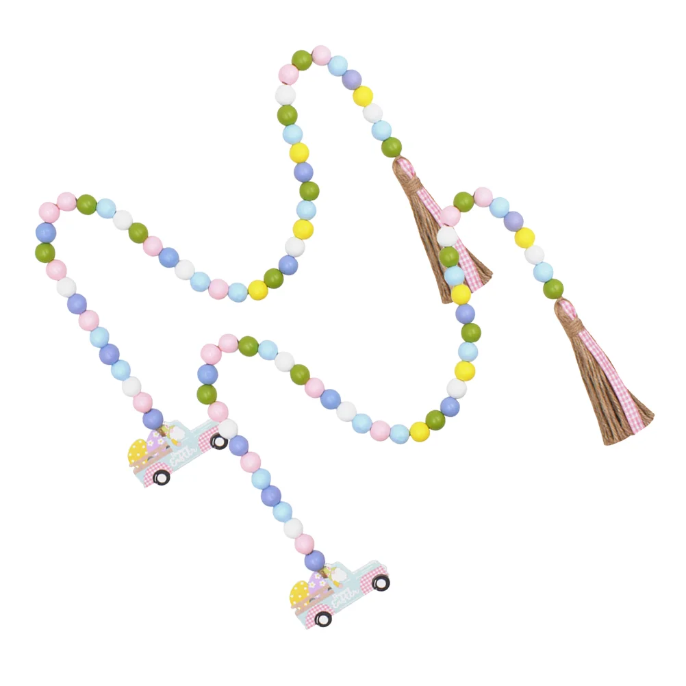 

2pcs Wood Bead Garland Hanging Garlands Easter Wooden Farmhouse Beads Garland with Car Tag