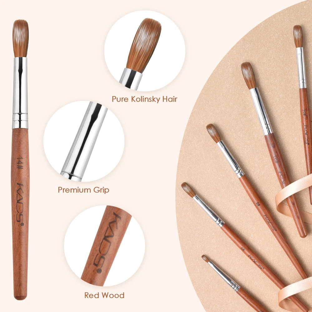 KADS Kolinsky Acrylic Nail Brush for Manicure Powder CRIMPED ROUND Red Wood Handle Professional Tool Manicure Brushes 3
