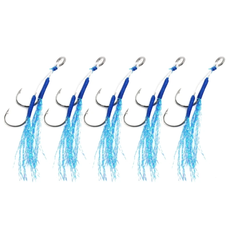 

5 Pcs Double Fishing Assist Hooks Kits Jig Assist Glow Hook Fishing Accessories F2TC