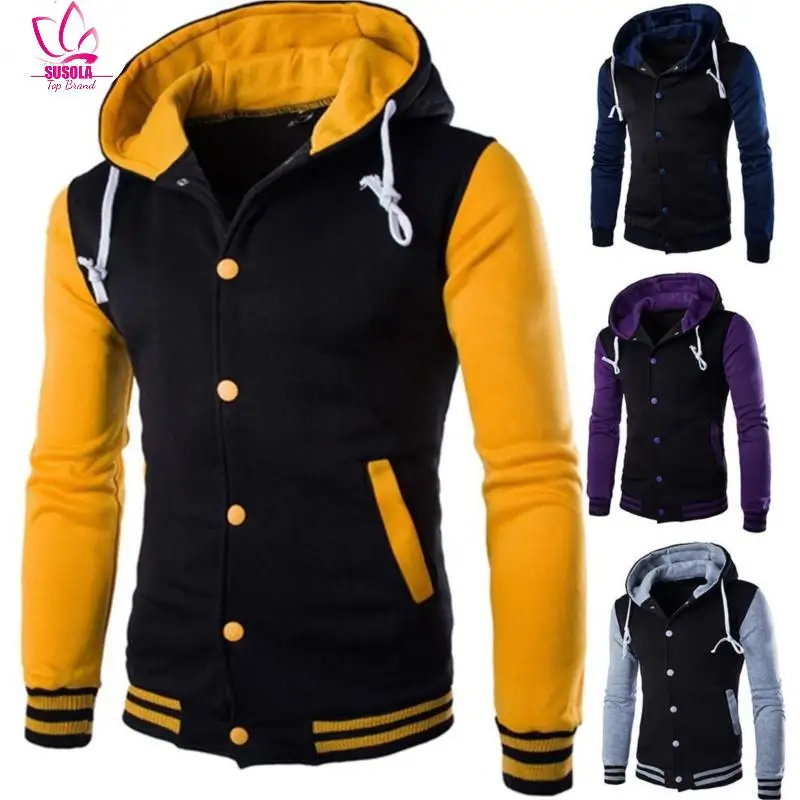 

Jacket Men Hoodie Trend Contrast Baseball Wear Casual Slim Button Cardigan Pocket Long Sleeve Jacket parka men Christmas gift