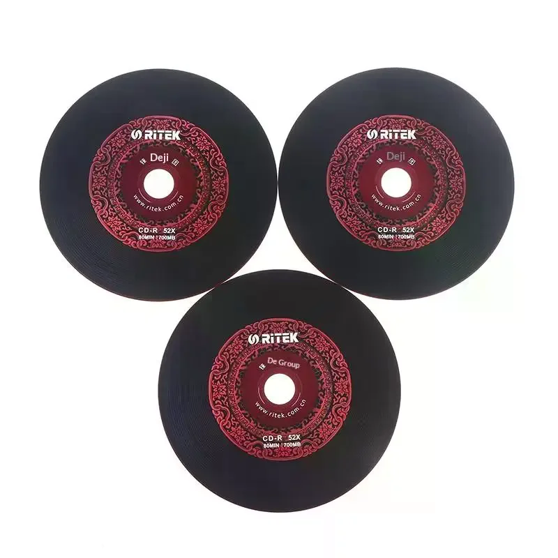 10PCS Ritek 비닐 디스크 블랙 CD-R 빈 디스크 녹음 가능 컴팩트 디스크 700MB/80min/52x 자동차 음악 CD-R 빈 디스크 디스크