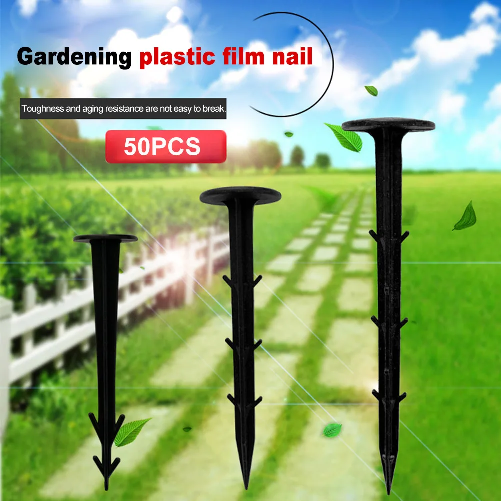 50pcs Soil Nail Film Fixed Garden Pegs PP Outdoor Reusable Black Shading Mulch landscape anchoring spikes
