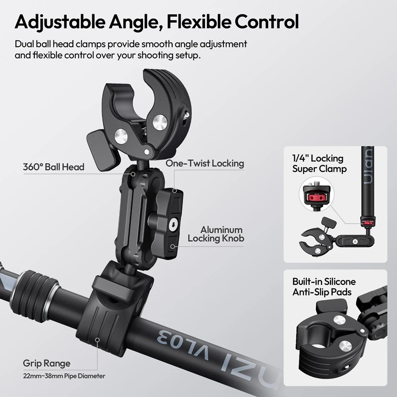 Ulanzi VL03 Motorcycle Invisible Selfie Stick Holder 360° Adjustable for Action Camera Outdoor Travel Livestreaming Vlog Shots - Ảnh 6