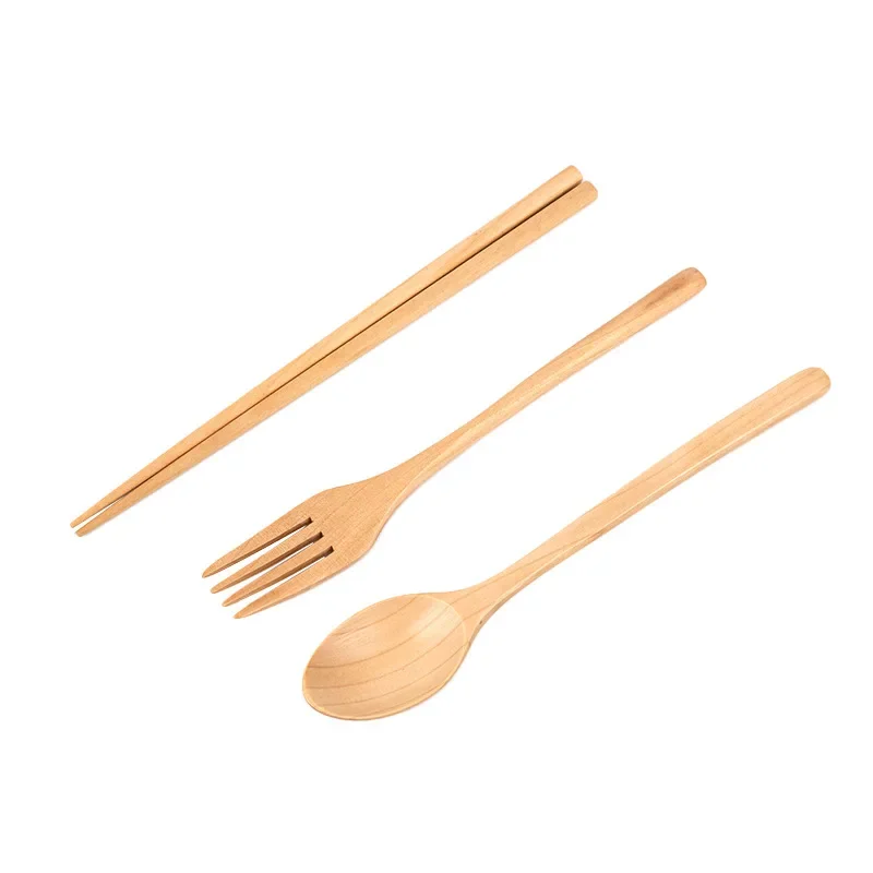 Wooden Spoon Kitchen Korean Style Natural Wood Soup Tableware Cooking Honey Coffee Spoon Mixing Chopsticks Forks Portable Set