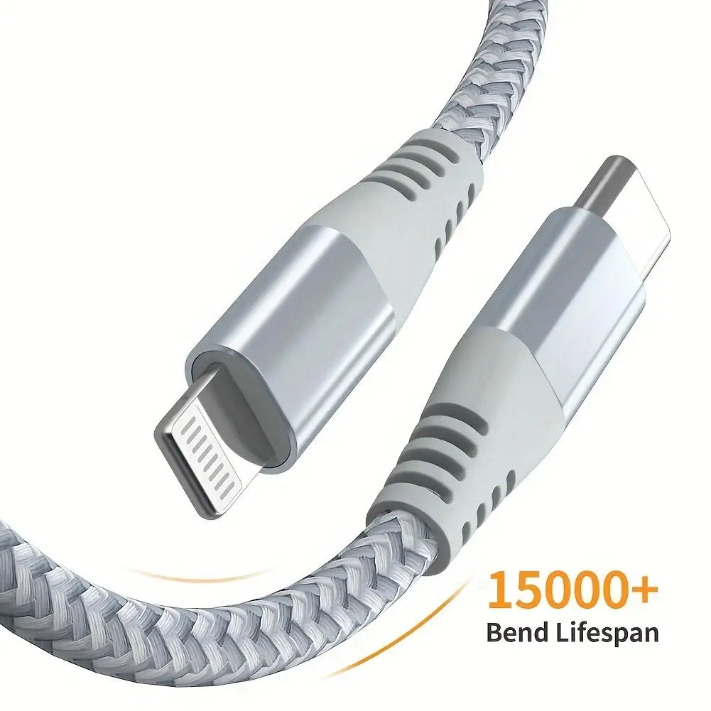 LAIHONEN 1/3PCS Black/Silver USB-C to Lightning Cable 3.3/6.6/10FT, Fast Charge Braided, For iPhone 14-7 Pro Max iPad & More